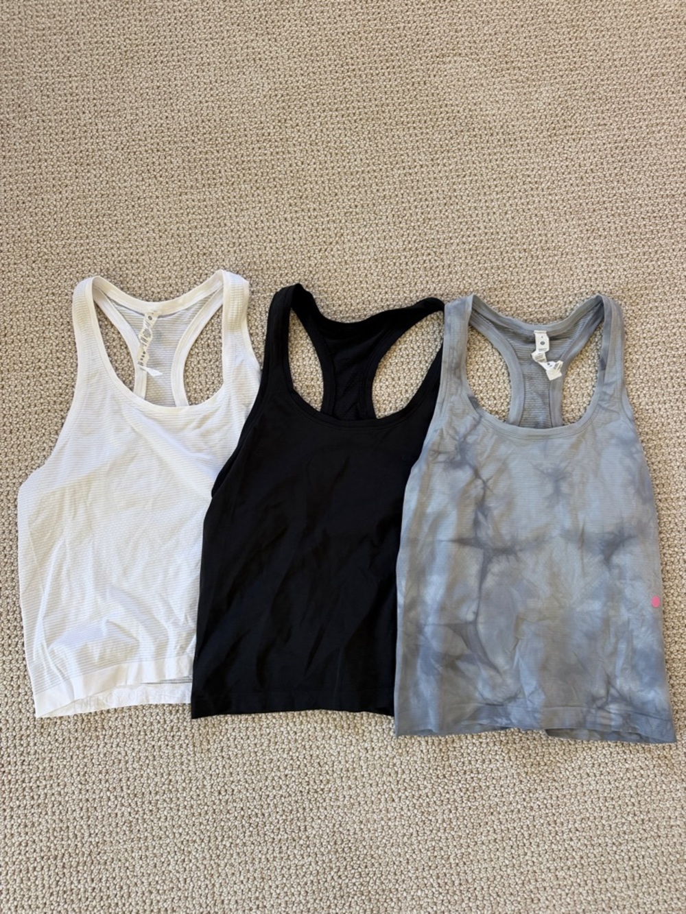 lululemon athletica Women's Racerback Tank Tops - White, Black & Gray Tie-Dye
